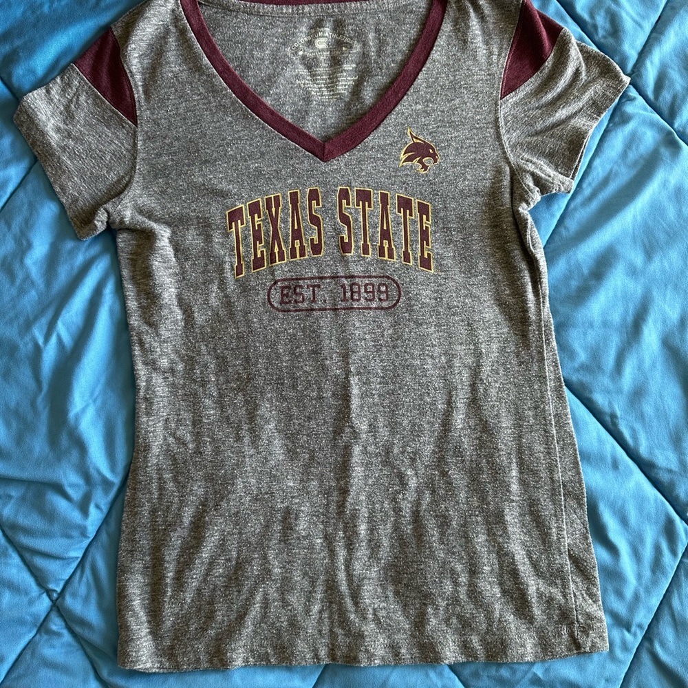 Texas State Bobcats Womens Sz L Grey Maroon Gold Top Tshirt Colosseum Athletics
